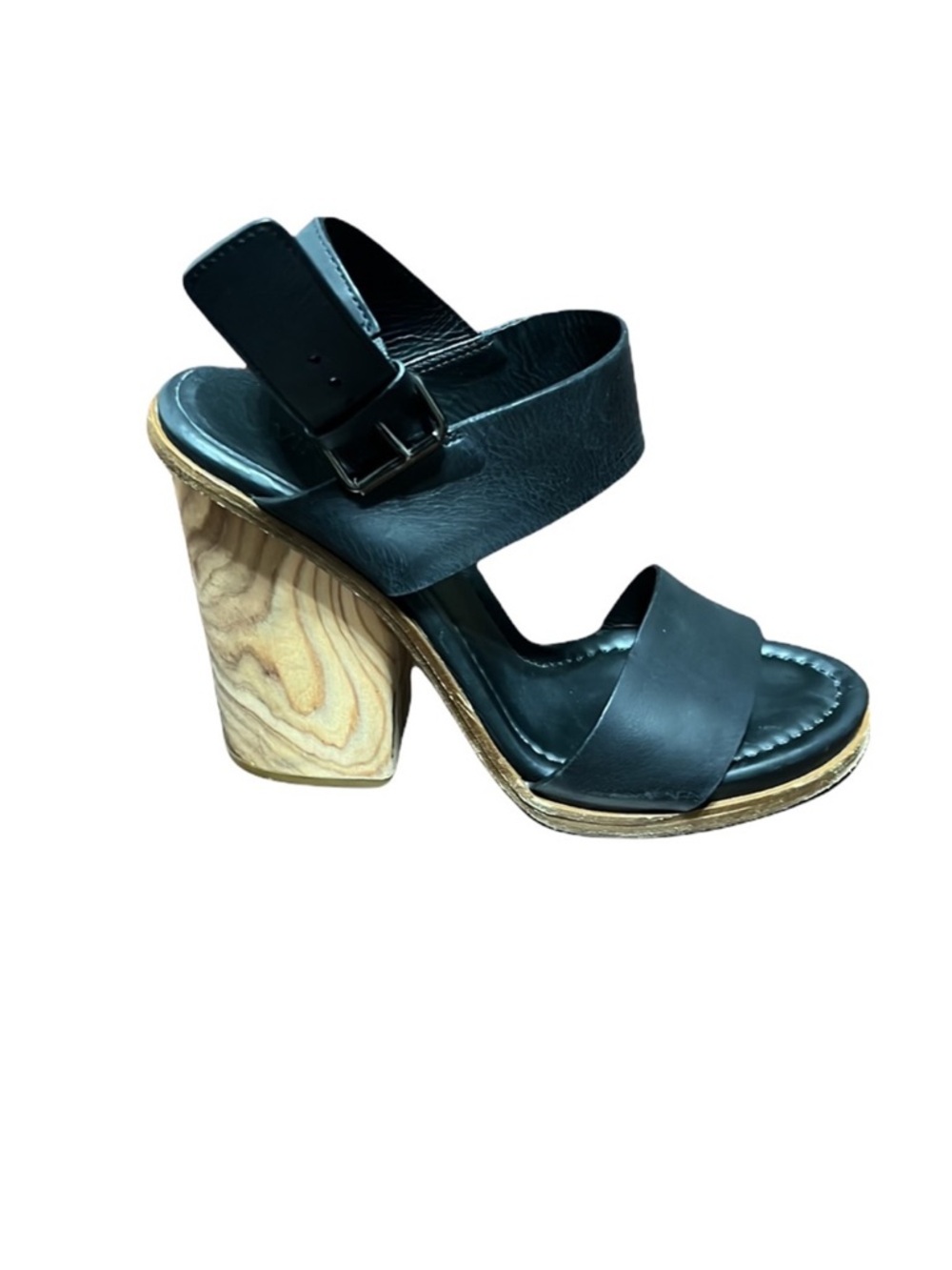 Vince Haley Black Leather Block Wood Heels Size 8